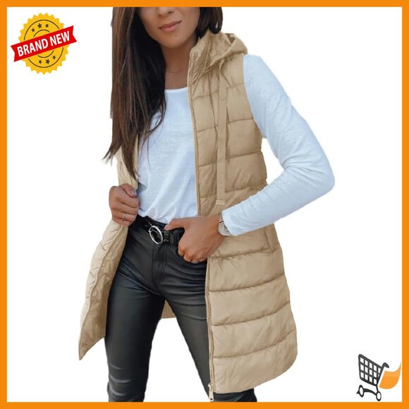 Women's Long Hooded Puffer Vest Sleeveless Lightweight Winter Outerwear